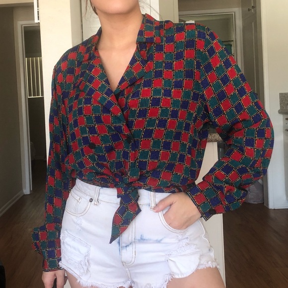 Talbots Tops - Talbots multicolor square pattern blouse